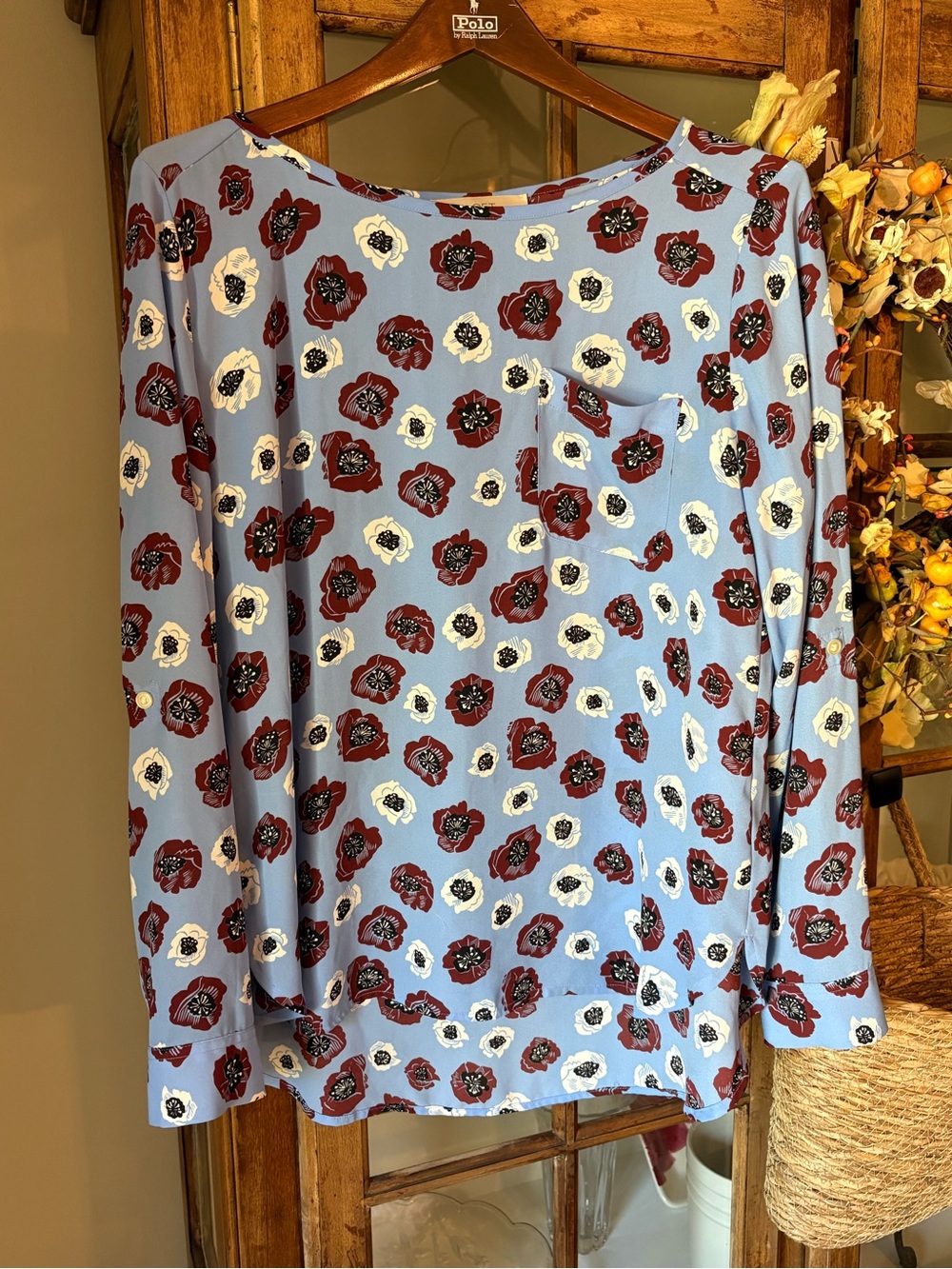LOFT Light Blue Floral Long-Sleeve Blouse